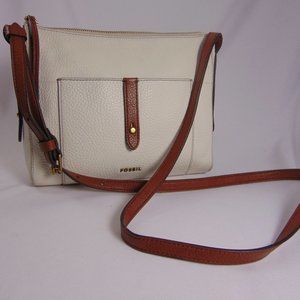 Fossil Gemma Off White w/Cognac Trim Pebble Leather Women's Crossbody Bag